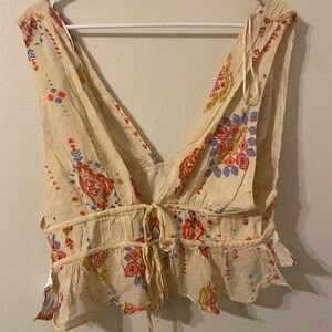 Zara Beige Blouse with Vibrant‎ Patterns